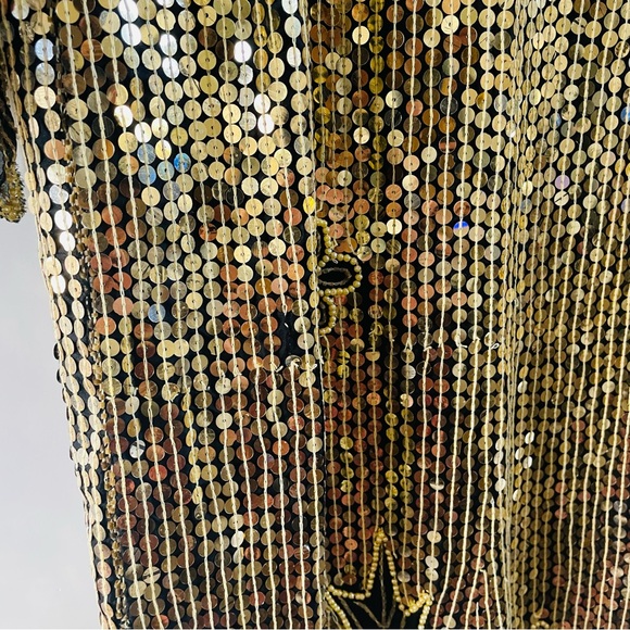 Gunit Vintage Gold Silver Sequin Beaded Embellished Flapper Shift Dress | Large - Picture 7 of 15